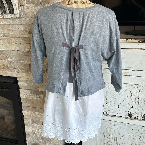 Matilda Jane Jane in the Clouds gray tunic eyelet top open back with ribbon tie - Picture 9 of 16